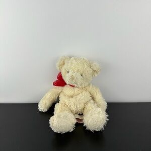 Russ Berrie Sherry White Cream Teddy Bear 8” Red Ribbon Bow Plush Stuffed Animal